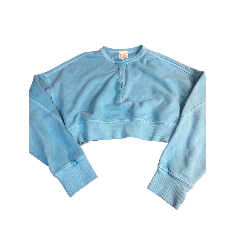 OFFLINE by Aerie Blue Got Water? Cropped Henley Sweatshirt Size Small‎